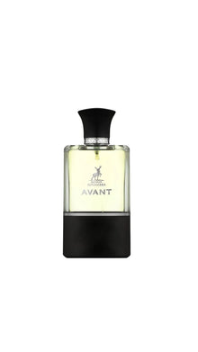 Maison Alhambra Avant perfume bottle with black cap and sleek design on white background