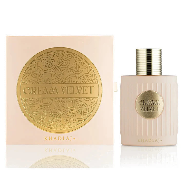 Cream Velvet Extrait de Parfum bottle and box by Khadlaj.