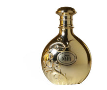 Gold Arabian oud perfume bottle with ornate design, NYLA Vani-Elle label, luxury fragrance