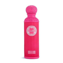 Pink luxury Arabian oud perfume bottle with decorative cap and ornate label