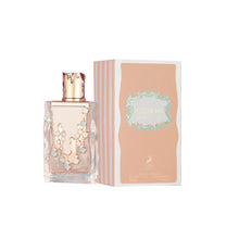 Sugar Me perfume bottle with gold and turquoise accents beside matching box, Arabian oud fragrance