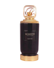 Momento Extrait de Parfum Riiffs bottle, black and gold Arabian oud perfume