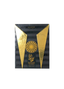 Arabiyat Prestige Hamdan The Sheikh perfume box with gold and black decorative design
