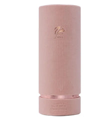 Elegant pink cylindrical Arabian oud perfume bottle with gold accents, 60ml size.