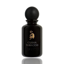 Black Cuban Tobacco oud perfume bottle with gold leopard logo and round cap
