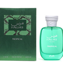 Hawas Tropical perfume bottle and packaging on a white background