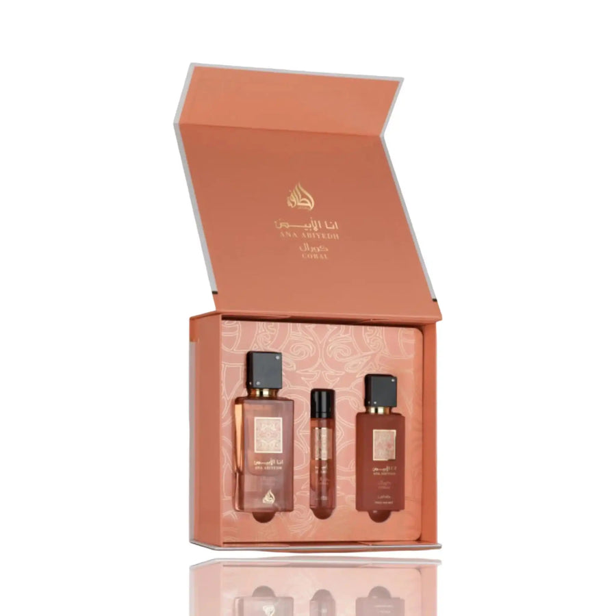 Lattafa Ana Abiyedh Coral 3-Piece Perfume Gift Set – 60ml Eau De Parfum, 12ml Travel Spray & 50ml Hair Mist