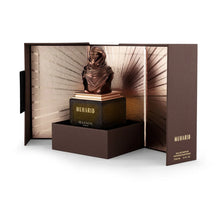Luxury Muharib Arabian oud perfume with bronze bust bottle in elegant gift box