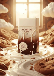 Arabiyat Sugar Pecan Butter Cookie perfume bottle with creamy swirls and pecan cookies