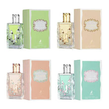 Set of four luxurious Arabian oud perfumes Sugar Me, each with unique colorful packaging and ornate bottles.