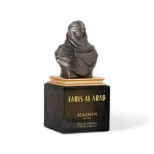 Faris Al Arab perfume bottle with sculpted Arabian bust and gold label, 100ml size.
