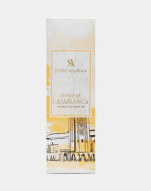 Essence of Casablanca Extrait de Parfum box with yellow and black Arabian architectural design