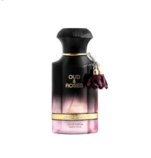 Oud & Roses eau de parfum 60ml bottle with gold accents and decorative tassel