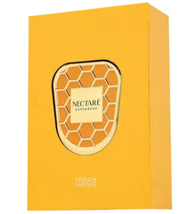 Nectaré extradose perfume box with honeycomb design and gold accents in yellow packaging