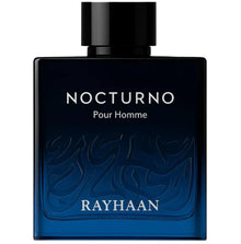 Nocturno Pour Homme Rayhaan Arabian oud perfume bottle with dark blue gradient design