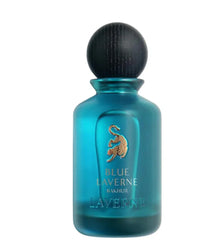 Blue Laverne Bakhoor Arabian perfume bottle with gold leopard and black cap