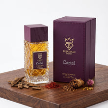 Bujairami Cartel 100ml Extrait de Parfum bottle highlighting rich leather, dark spices, and woody notes