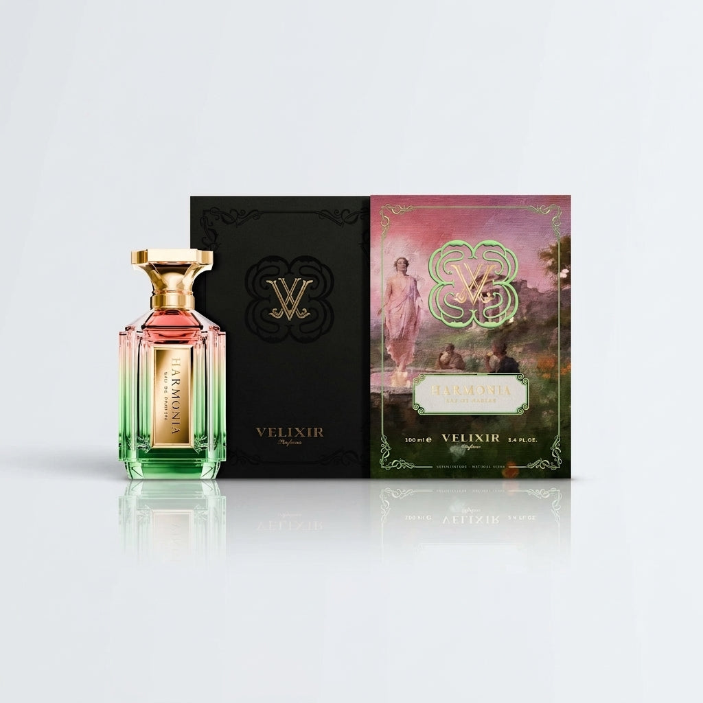 Velixir Parfums Harmonia perfume bottle and box