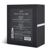 Black Gissah Titan Set for Him box featuring Maximus and Magnus eau de parfum labels.