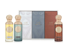 Luxury Arabian oud perfume gift set with three ornate bottles labeled Hudson, Imperial, La Luna