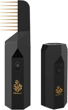 Black electric incense comb with gold accents and matching air freshener device