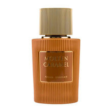 Molten Caramel perfume bottle with gold cap and ribbed amber design, Paris Corner label