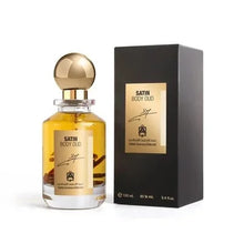 Satin Body Oud perfume bottle and box, luxury Arabian oud fragrance, gold cap, 100ml