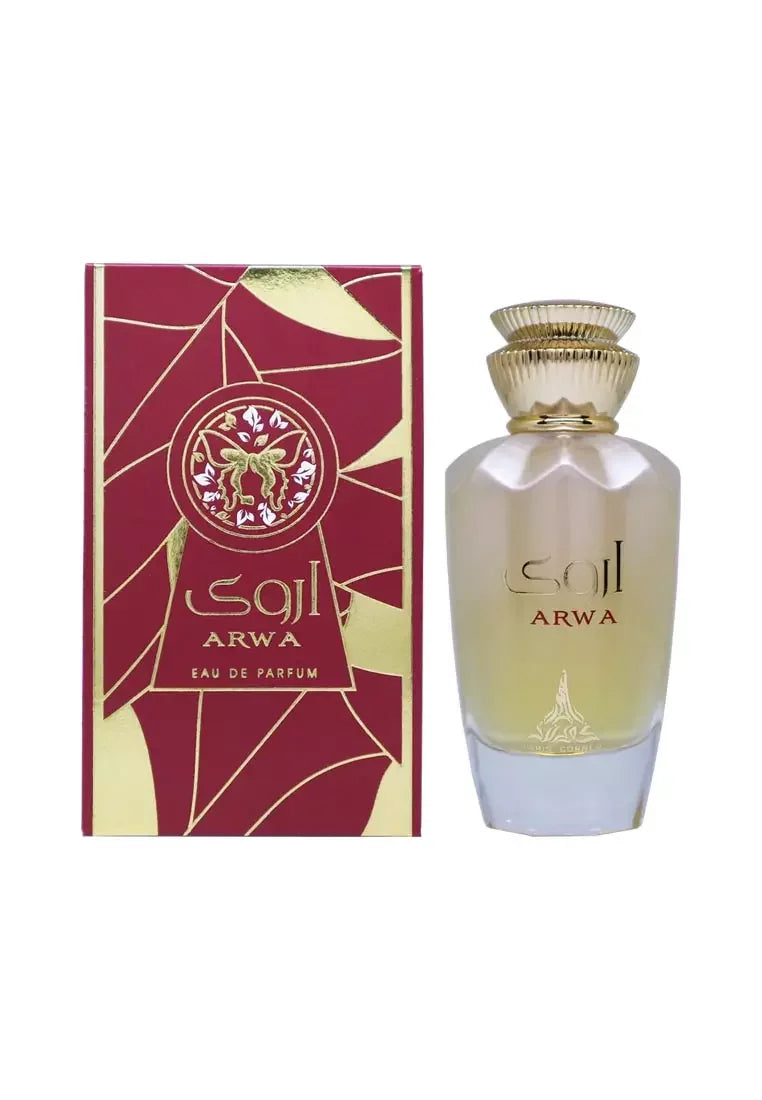 Royal Oud Arwa Arabian oud perfume bottle and luxury gift box with gold accents