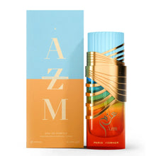 Paris Corner Azm perfume bottle and box with blue and gold design, 100ml eau de parfum