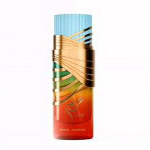 Luxury Arabian oud perfume bottle with gold accents and colorful gradient design