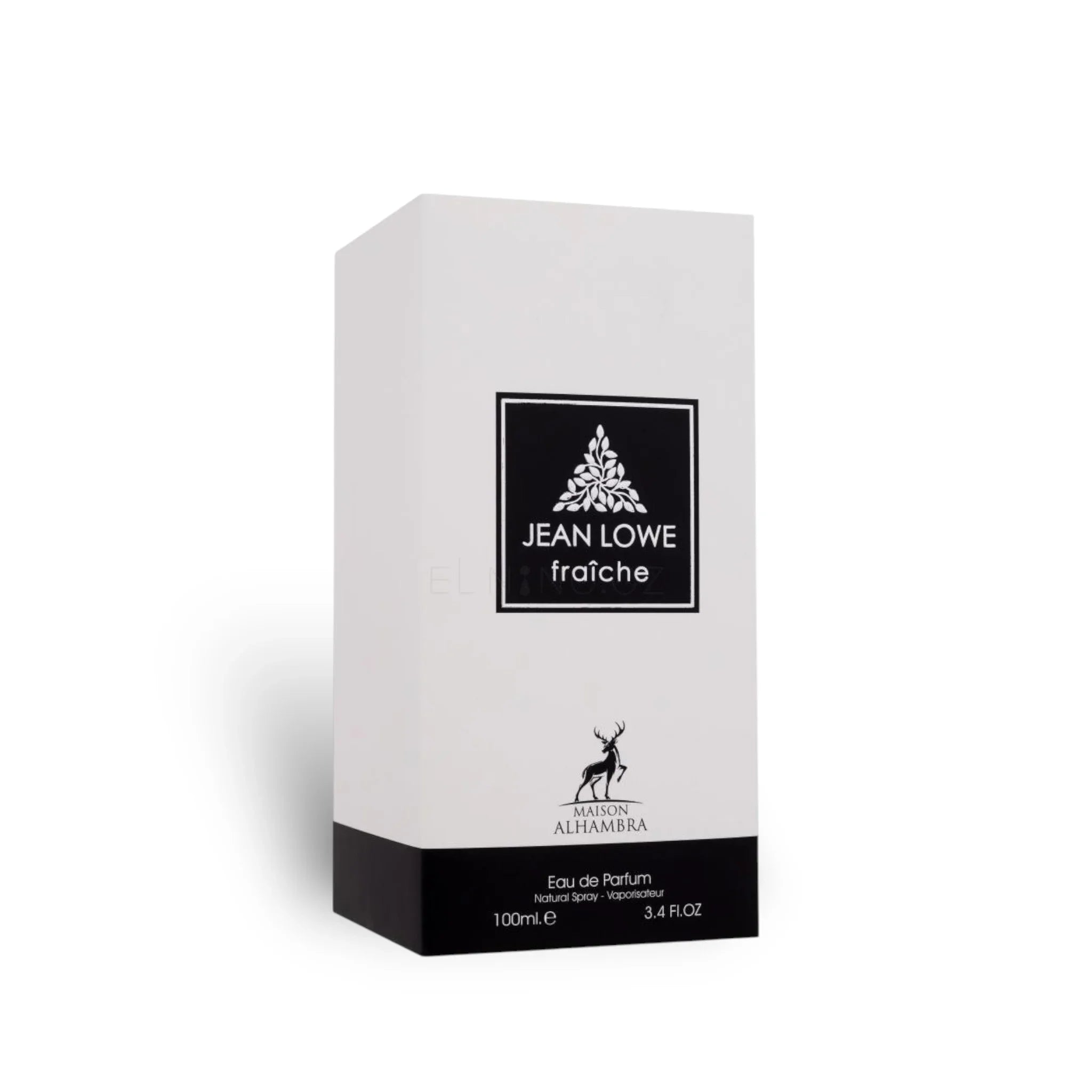 Jean Lowe Fraîche Eau de Parfum 100ml box, white packaging with black label, luxury fragrance
