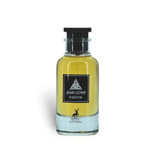 Clear glass bottle of Jean Lowe Fraiche Maison Alhambra eau de parfum with black label