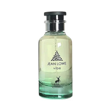 Jean Lowe Vibe perfume bottle with green gradient glass and black cap