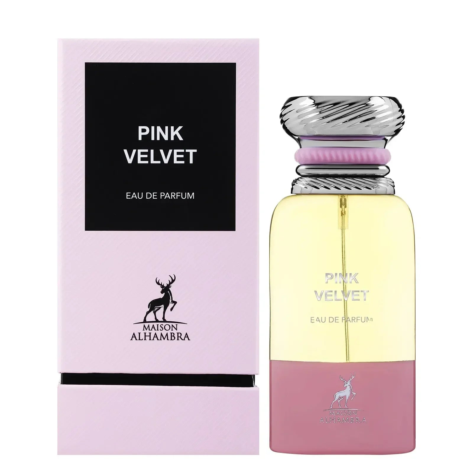 Maison Alhambra Pink Velvet Eau de Parfum perfume bottle and box in soft pink tones