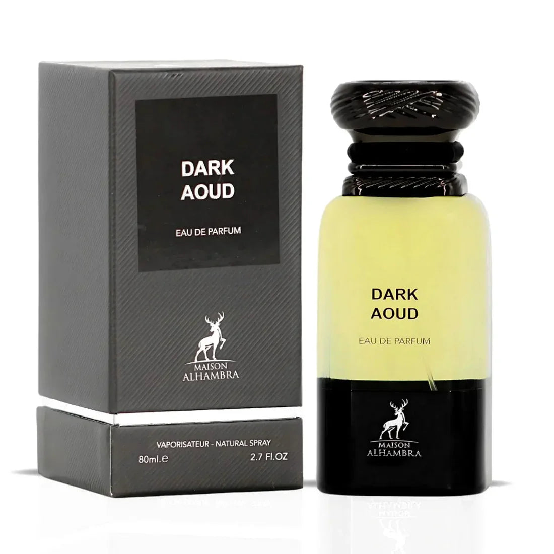 Maison Alhambra Dark Aoud Eau de Parfum 80ml with luxury black box, Arabian oud fragrance
