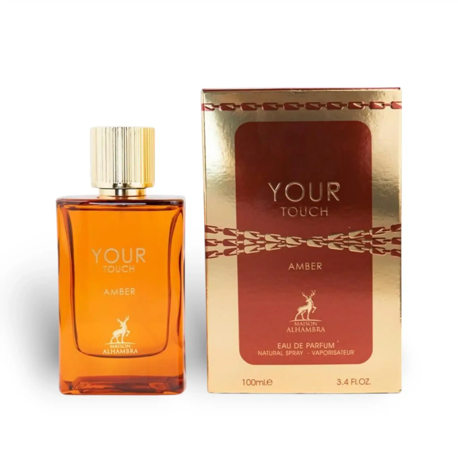 Amber oud perfume bottle and gold box set, Maison Alhambra, 100ml Eau de Parfum