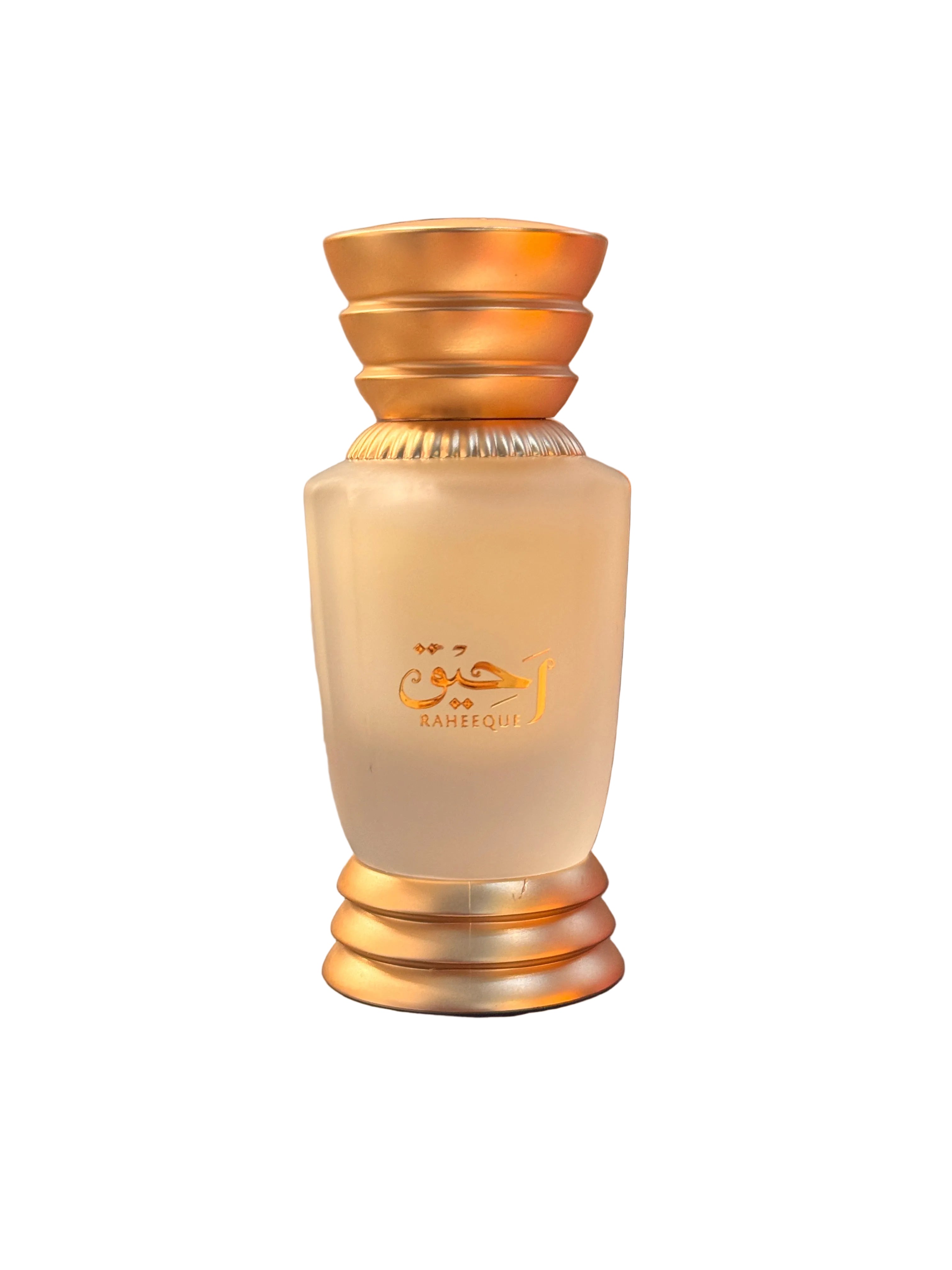 Raheeque Pure Perfume Oil Attar bottle with gold accents
