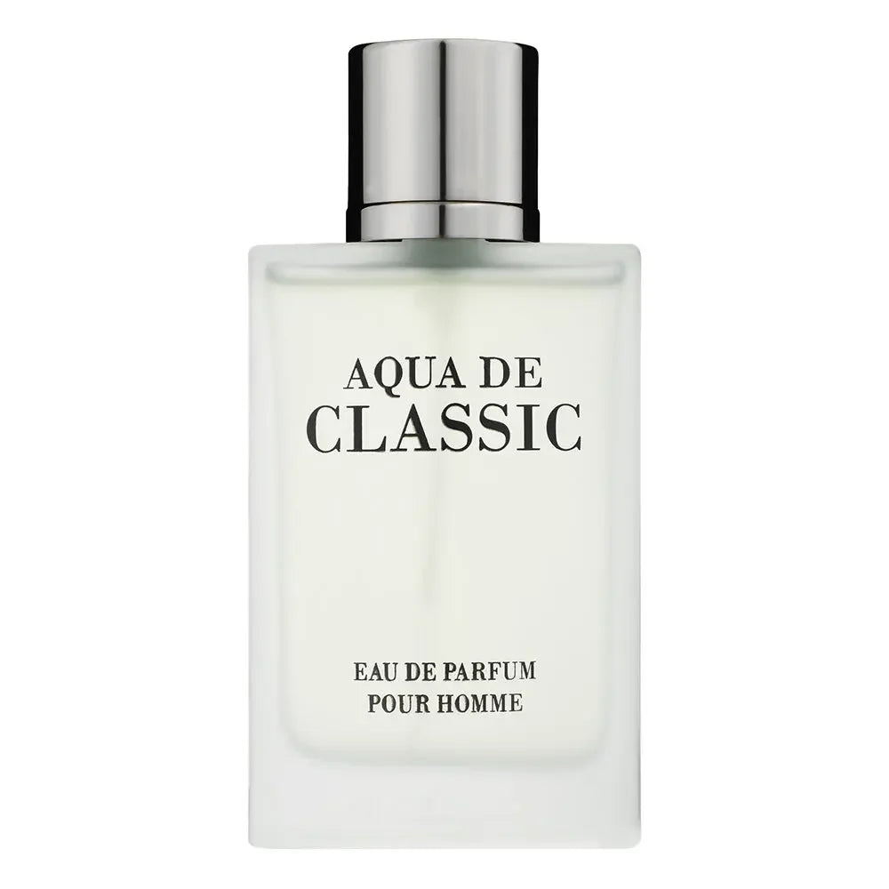 Aqua de Classic men's perfume bottle with silver cap, fresh aquatic scent, 100ml EDP, health and beauty product