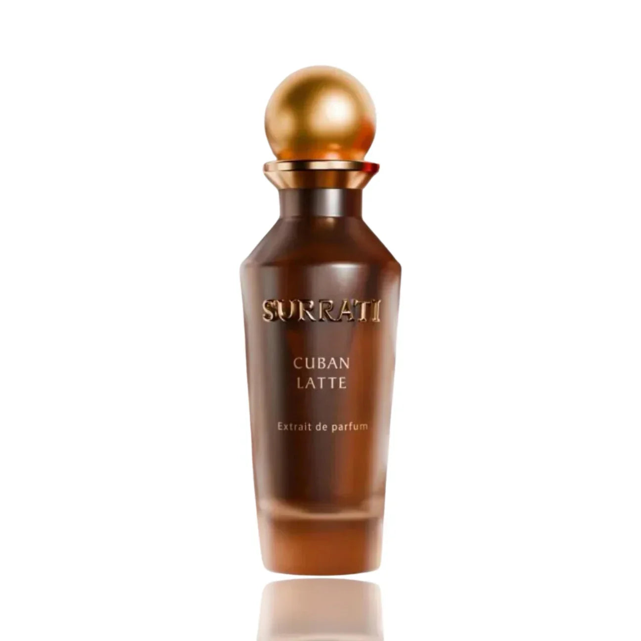 Surrati Cuban Latte Extrait de Parfum brown bottle with gold cap on white background