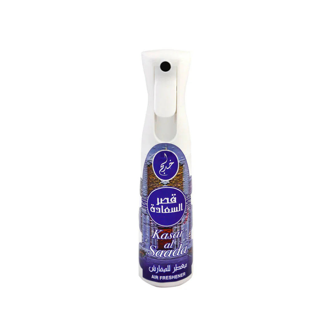 Kasar al Saada Arabian oud air freshener spray bottle with Arabic script on label