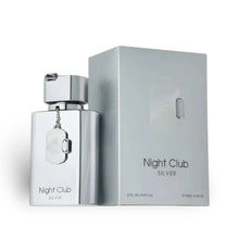 Silver Night Club perfume bottle and box, luxury Arabian oud fragrance, 100ml size