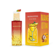 Mangotini by Gulf Orchid perfume bottle and box with mango cocktail and fruit graphics