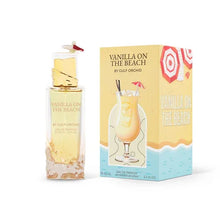 Vanilla on the Beach Arabian perfume bottle and box with tropical beach-themed design