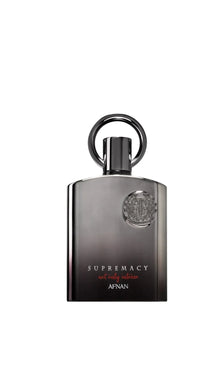 Afnan Supremacy Not Only Intense black perfume bottle with metallic detailing