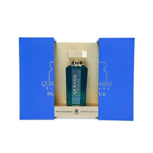 Qurashi Blend perfume bottle in luxury blue gift box, Arabian oud fragrance product