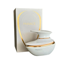 Elegant white Pinnace Arabian oud perfume bottle with gold accents and matching box