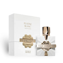 Platine Blanc extrait de parfum bottle with gold accents and matching luxury box