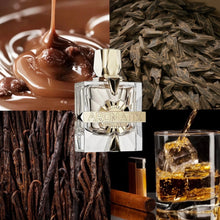 Aromatix perfume bottle with oud wood, chocolate, vanilla pods, and whiskey glass