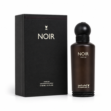 Al Majed Oud Noir Parfum 150ml bottle and original black box on a white background