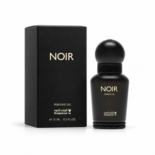 Al Majed Oud Noir Concentrated Perfume Oil 15ml bottle and original black box on white